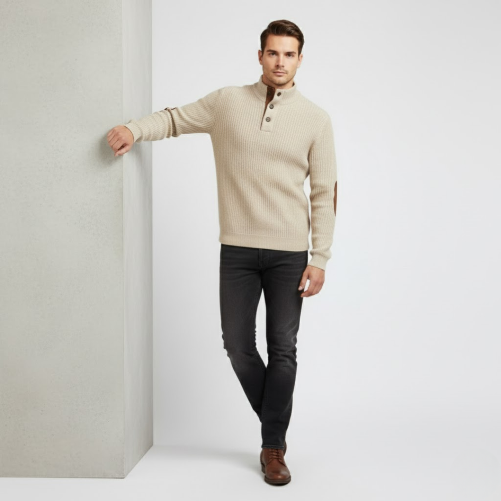 Hunter | Men’s Henley Jumper with Elbow Patches