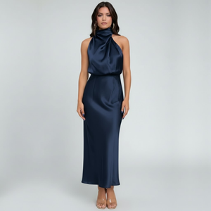Annabelle | Women’s Off Shoulder Maxi Evening Dress Blue