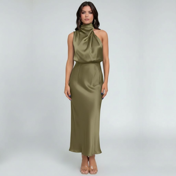 Annabelle | Women’s Off Shoulder Maxi Evening Dress Khaki