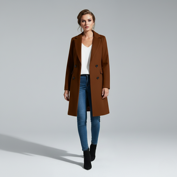 Bella | Women's Button Front Overcoat Brown