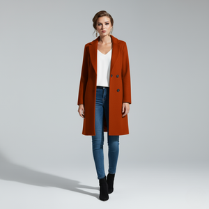 Bella | Women's Button Front Overcoat Dark Orange