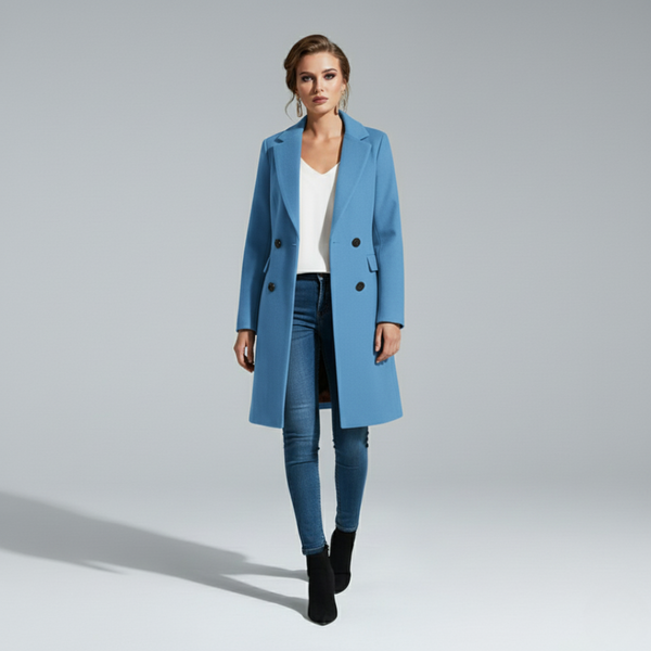 Bella | Women's Button Front Overcoat Light Blue