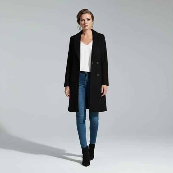 Bella | Women's Button Front Overcoat Navy Blue