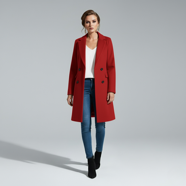 Bella | Women's Button Front Overcoat Red