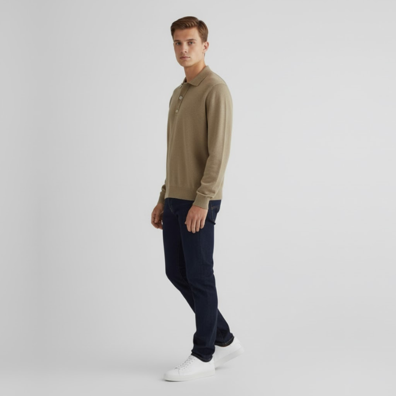 Elias | Men’s Long Sleeve Polo Jumper Khaki