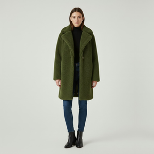 Eliza | Women's Longline Teddy Coat Army Green