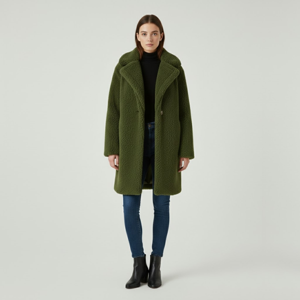 Eliza | Women's Longline Teddy Coat Army Green