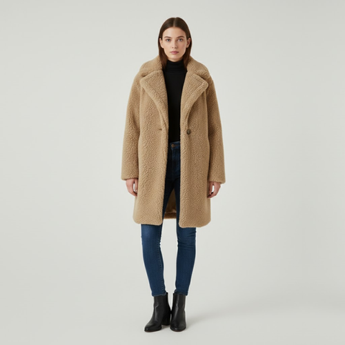 Eliza | Women's Longline Teddy Coat Beige