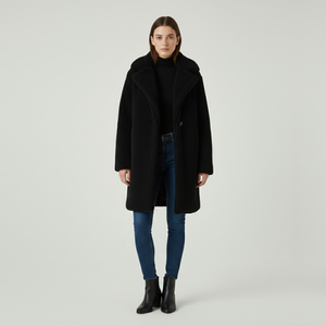Eliza | Women's Longline Teddy Coat Black