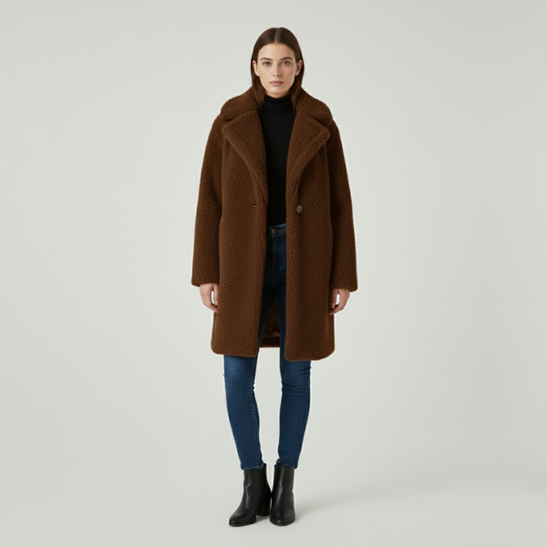 Eliza | Women's Longline Teddy Coat Brown