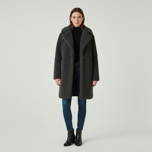 Eliza | Women's Longline Teddy Coat Dark Grey