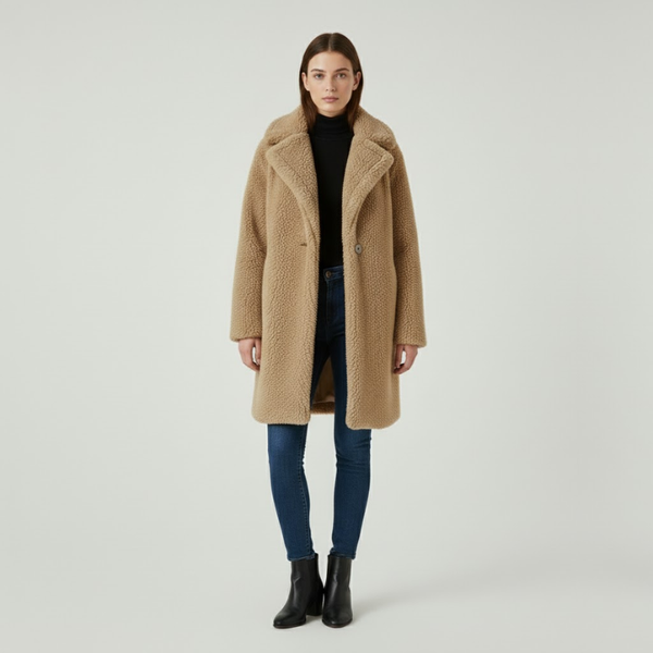 Eliza | Women's Longline Teddy Coat Light Brown