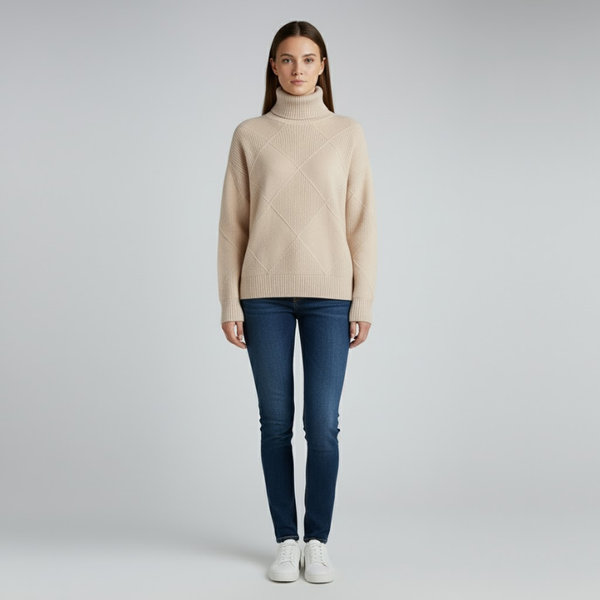 Esme | Women’s Cozy Roll-Neck Sweater Beige