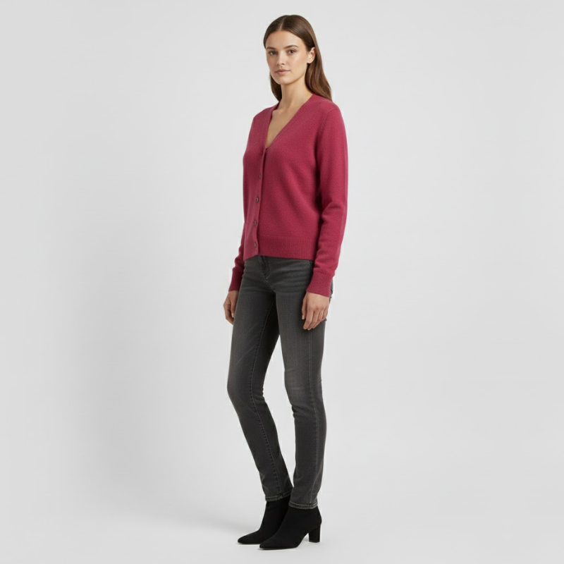 Evie | Women’s V-Neck Winter Sweater Dark pink