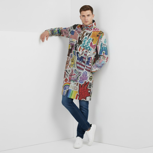 George | Men’s Long Graphic Print Coat