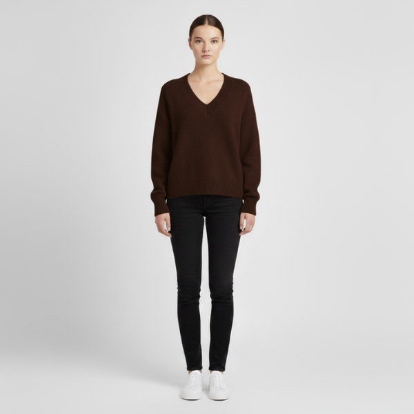 Hallie | Women’s V-Neck Jumper Brown