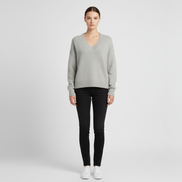 Hallie | Women’s V-Neck Jumper Light Grey