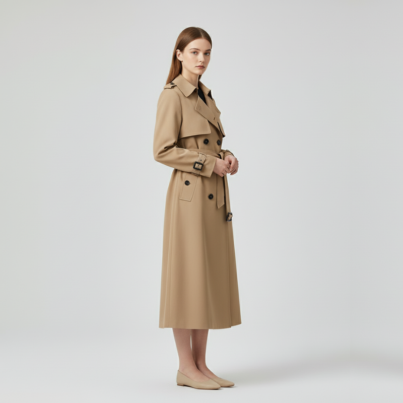 Katie | Women’s Double-Breasted Belted Trench Coat Beige