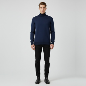 Louie | Men’s Elegant Turtleneck Dark Blue