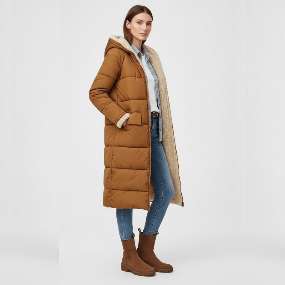 Ottilie | Women’s Longline Puffer Coat Brown