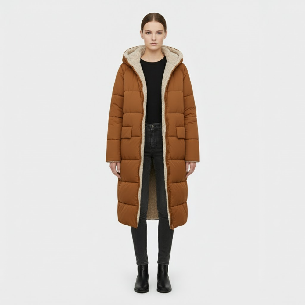 Ottilie | Women’s Longline Puffer Coat Brown