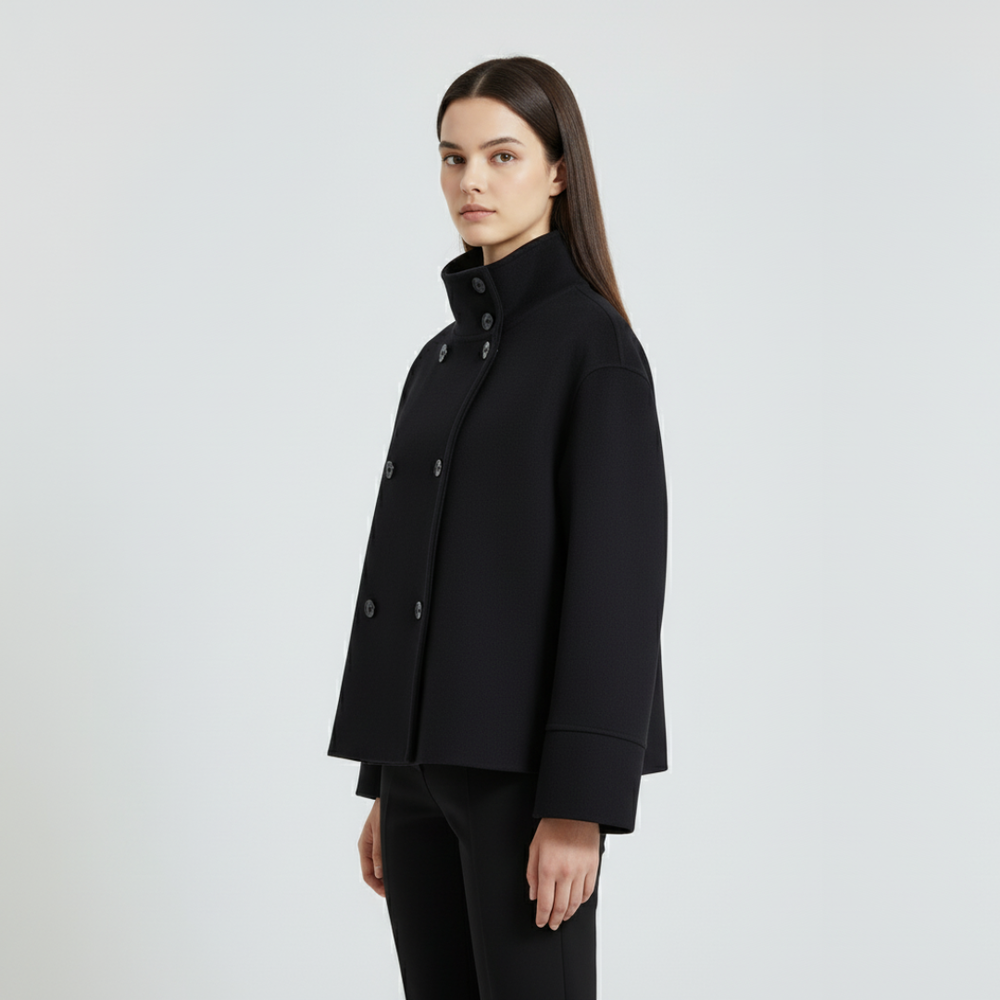 Robyn | Women’s Double-Breasted Short Coat Black