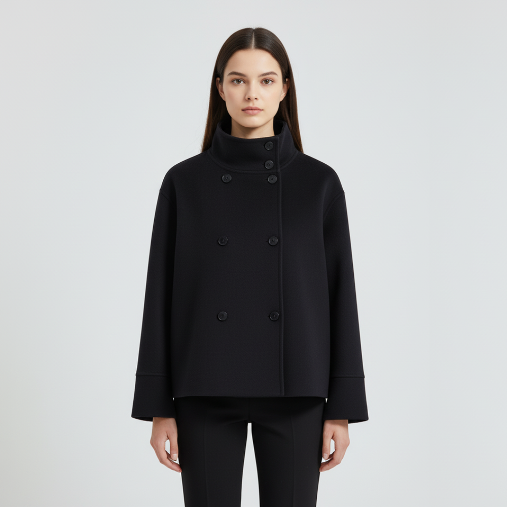 Robyn | Women’s Double-Breasted Short Coat Black