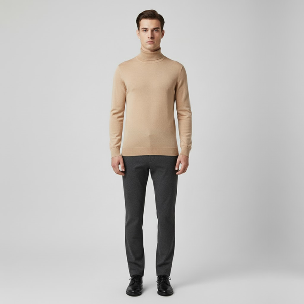 Zachary | Men’s Washable Turtleneck Jacket Beige