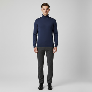 Zachary | Men’s Washable Turtleneck Jacket Blue