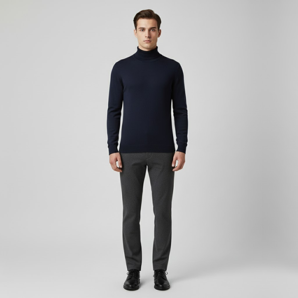 Zachary | Men’s Washable Turtleneck Jacket Dark Blue