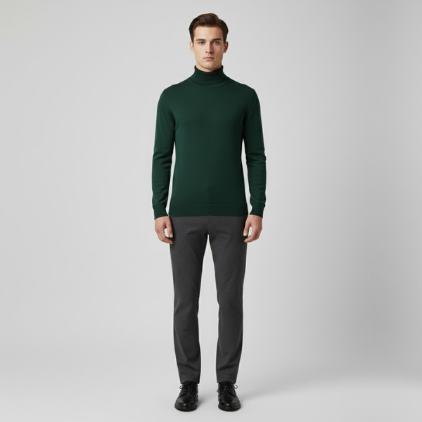 Zachary | Men’s Washable Turtleneck Jacket Dark Green