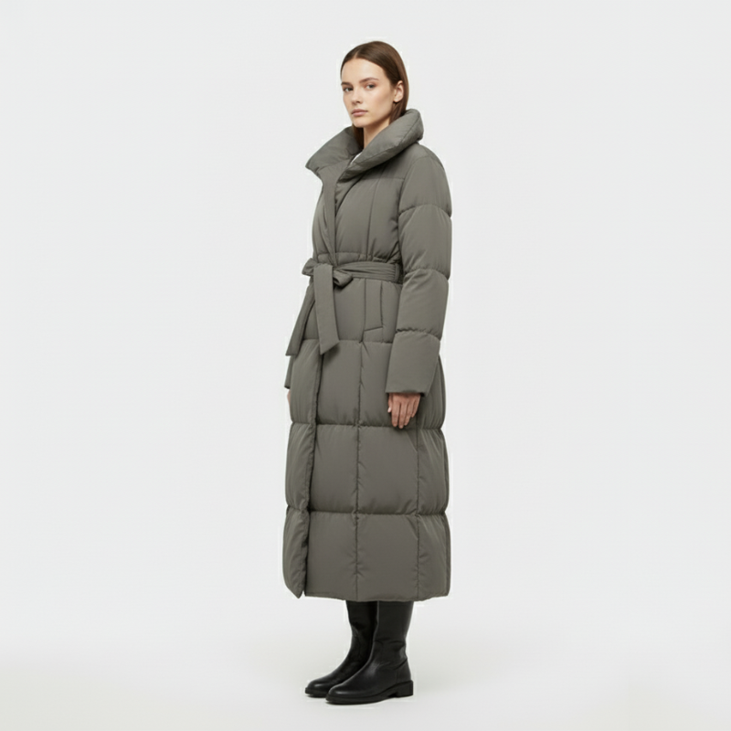 Zara | Women’s Long Belted Winter Coat Grey
